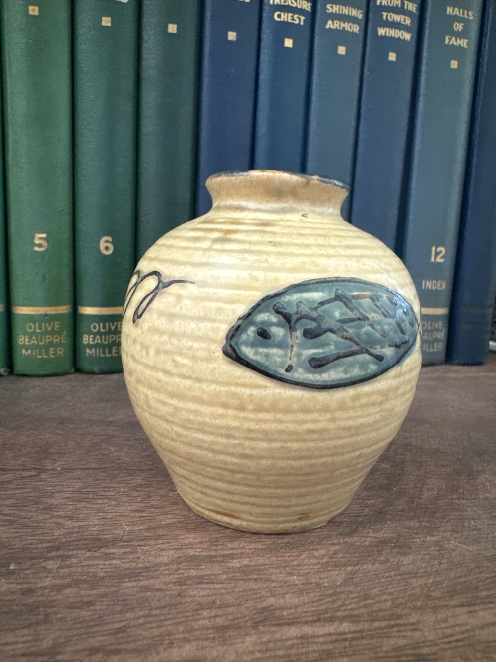 Vintage Japan Pottery Fish Vase MCM Coastal Boho Hand Painted Ceramic